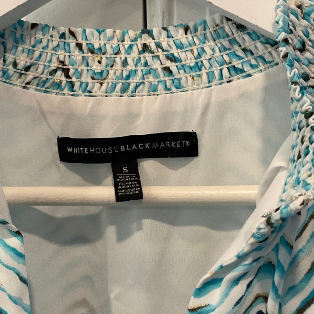 White House Black Market Aqua and White Chevron Mini Dress - Picture 5 of 7
